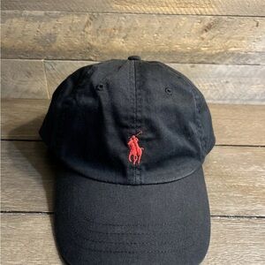 Black Polo Ralph Lauren Strapback Dad Hat Cap with Red Logo
